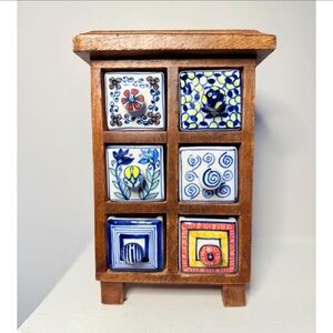 Anthropologie Boho Vintage Ceramic Drawer Jewelry Apothecary Cabinet Organizer